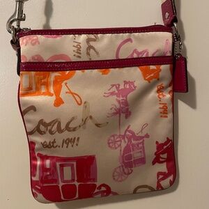 Coach Horse Carriage Logo Crossbody/Messenger Bag - Hot Pink, Orange and Gold